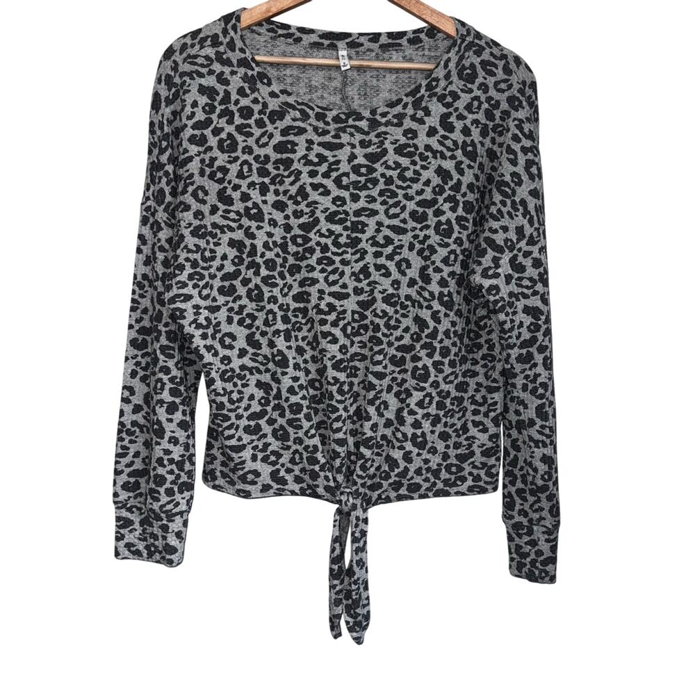 Z Supply Gray Animal Print Tie Front Top Size Small